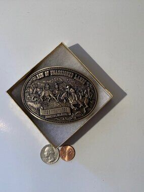 Vintage 1989 Metal Belt Buckle, Run Of Unassigned Lands, Hennessey, Oklahoma